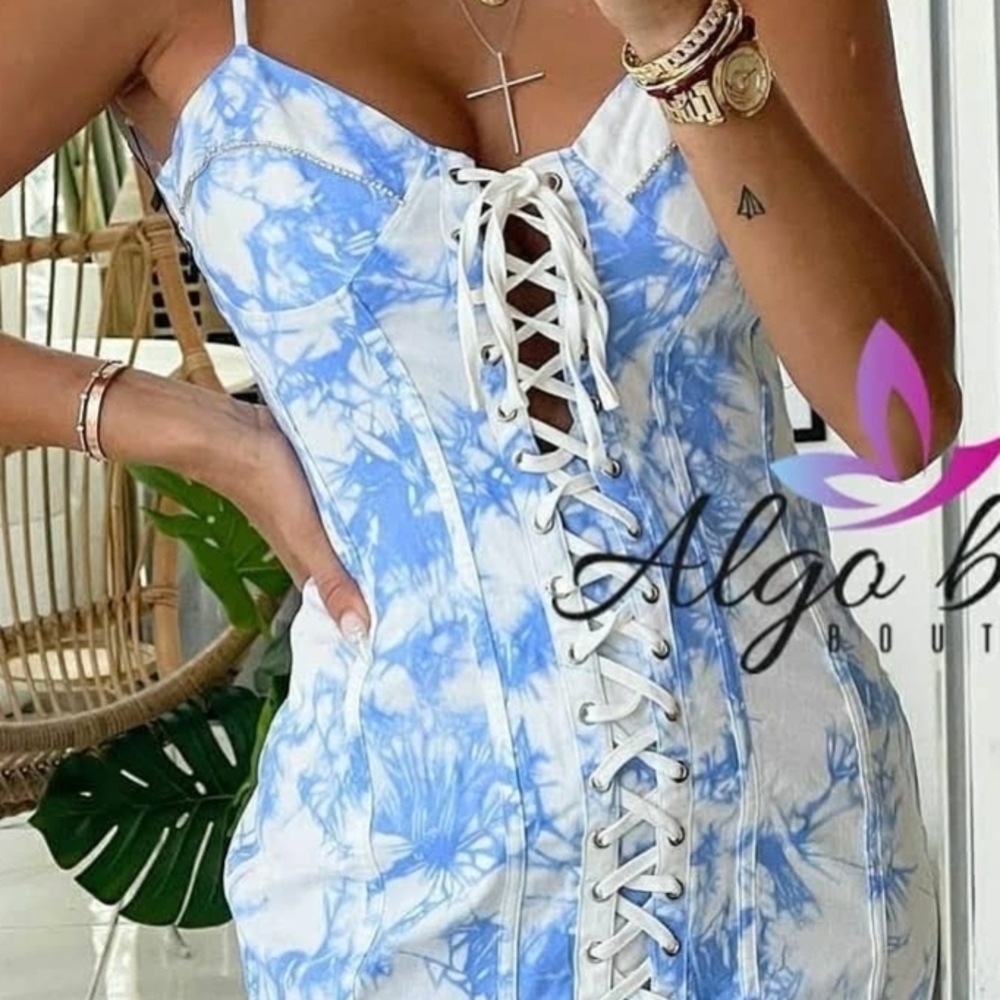 Capsule Lace Up Mini Dress With Removable Puff Sleeves - Picture 11 of 11